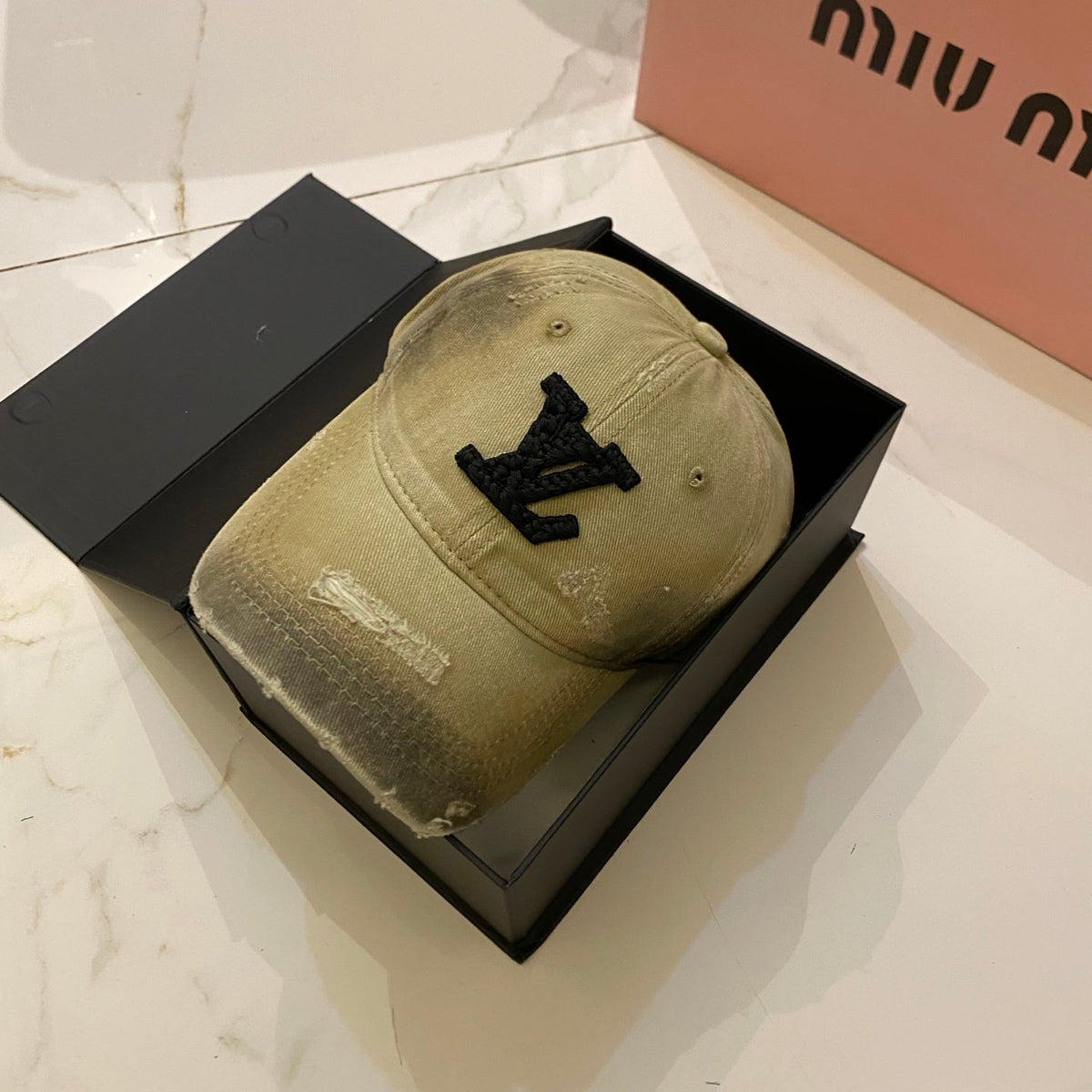 Louis Vuitton Baseball Cap With Distressed Craft And Woven Logo